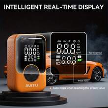 Portable Air Pump With Digital Pressure Gauge, LED Light And Multiple Nozzles, Suitable For Cars, Motorcycles, Bicycles And Other Inflatable Products - Wireless - View 8
