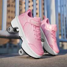 Outdoor Sports 4-Wheel Roller Skates, 2-In-1 Roller Skates/Inline Skates, Transformable Dual-Roller Skates For Men And Women, With Buttons And Wheels - Pink - View 10