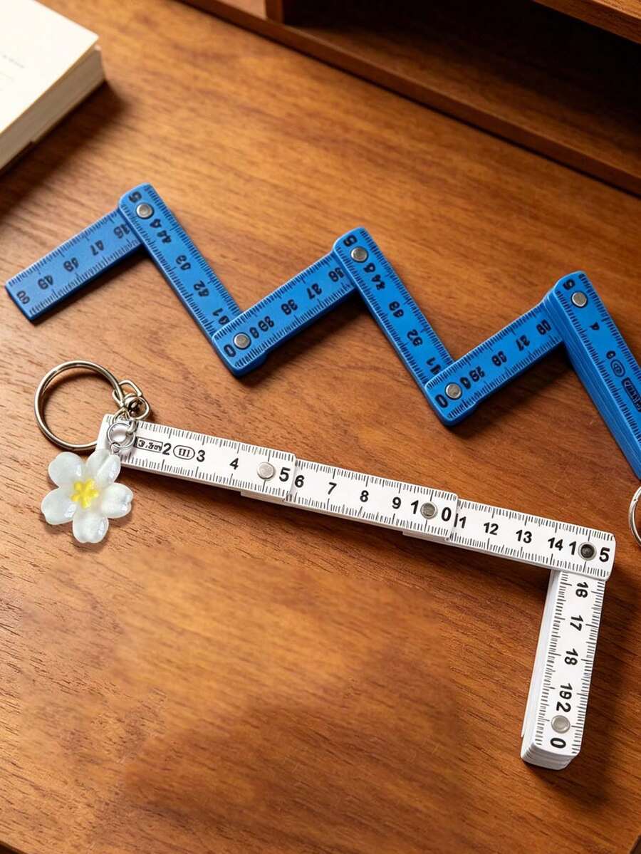 Portable Folding Ruler With Keychain,Cherry Blossom Pendant Ruler Charm,Office Measurement Tools,Cute Bag Charm,Pocket Tape Measure