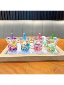 1pc Creative Holiday Theme Milk Tea Cup Keychain, Gift Bag Accessory, Small Pendant Decoration, Can Be Used As Car Key Holder, Backpack Decoration Or Couple Gift - Multicolor - View 4