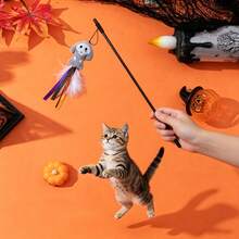 1pc Halloween Cat Teaser Doll Cartoon Plush Cat Doll With Feathers And Bell Series, New Halloween Cat Doll - View 5
