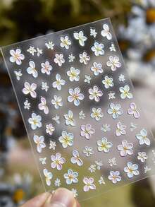 1pc 5D Embossed Nail Sticker, Spring/Summer Colorful Plumeria, Bright Lily Gradient Petals With Vivid Dew Drops, Exquisite Romantic Nail Art Decal Sticker Nail Stickers - 彩色 - 查看 5