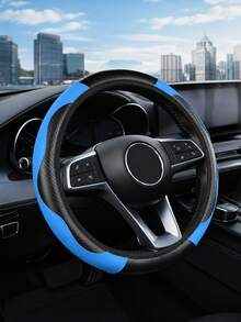 1pc Carbon Fiber Leather Comfortable Car Steering Wheel Cover Without Inner Ring, Car Decor, Suitable For 14.5-15 Inch Steering Wheel, Car Interior Accessory, Unisex, All Seasons - A - View 5