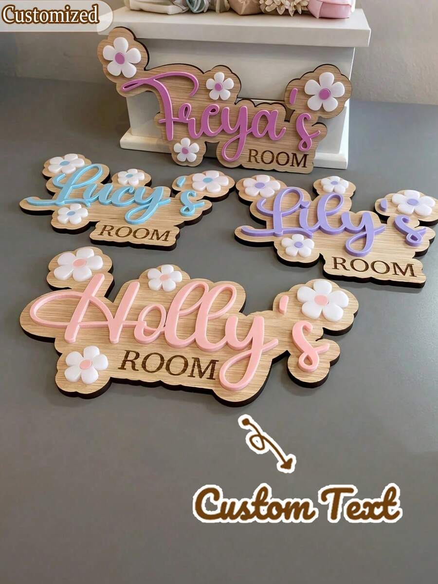 2D Personalized Bedroom Door Sign, Daisy Flower Pattern, Wooden & Acrylic Mixed Style, Personalized Room Identification Plate, Exclusive Bedroom/Dorm Private Space Decor Door Sign Gift, Healing Sweet Style Home Ritual Door Sign - Multicolor - View 1