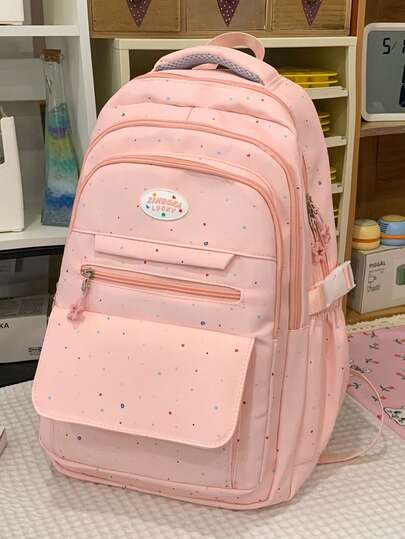 彩色圓點後背包 多隔層大容量學生書包 女生通勤背包