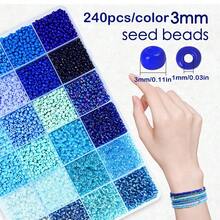 24 Grids 3mm Blue Series Glass Seed Beads Complete Jewelry Making Kit With Elastic String, Scissors, Jump Rings, Lobster Clasps, DIY Bracelet Necklace Earring Handmade Craft Supplies Storage Box Set - Blue - View 3