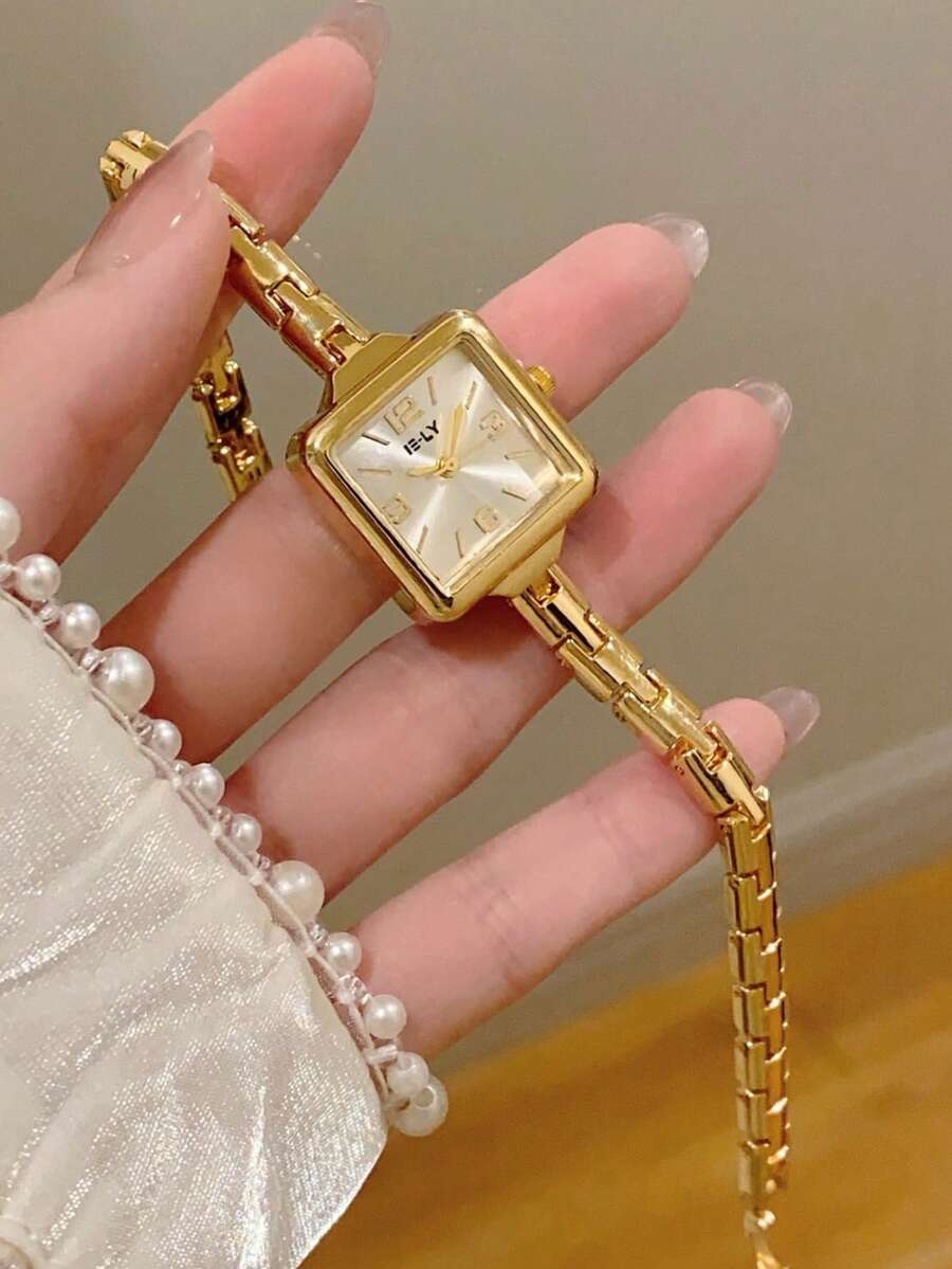 1件女款金色橢圓石英手錶,優雅時尚,適合日常配戴,生日、畢業禮物,休閒聚會與宴會 - 金色 - 查看 1