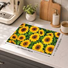 1pc Sunflower Pattern Diatomaceous Earth Absorbent Drainage Mat, Non-Slip Heat-Resistant Kitchen Countertop Drying Mat, Coffee Machine Mat/Beverage Mat/Dish Rack Mat, Easy To Clean And Hide Stains, Suitable For Kitchen, Dining Table, Coffee Bar, Bar, Party And Home Decor - Multicolor - View 9