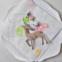 Cute Flocked Deer Phone Strap, Resin Reindeer Bell Keychain, Kawaii Bag Charm, Purse Hanging Accessory - Multicolor - View 4