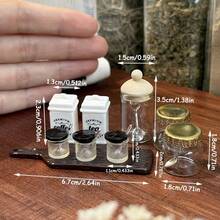 1:12 Scale Mini Seasoning Jars With Spoons And Tea Canister Model, Dollhouse Kitchen Scene Storage Jars Decor Set, Suitable For Miniature Photography And Desktop Display - one-size - View 6