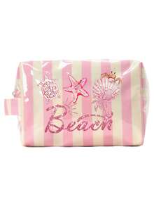 Colorful Striped Beach Makeup Bag, Beach Print, Waterproof PVC Toiletry Bag, Portable Travel Makeup Bag, Multi-Functional Toiletry Bag, Vacation Makeup Bag, Perfect For Swimming, Beach, Diving And Summer Vacation, Suitable For Friends, Family, Best Friends, Classmates. Perfect For Birthday, Holiday, Party, Mother's Day, Teacher's Day Gifts And Souvenirs.,Back To School - Multicolor - View 14