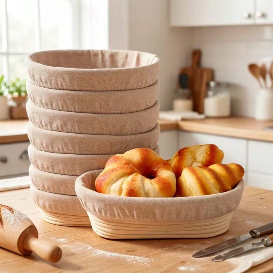Oval-Shaped Fermentation Basket, Natural Rattan Material With Linen Liner, Hand-Woven Dough Proofing Basket, Suitable For Home Baking, Multiple Sizes Available