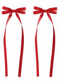 4/2//3/1 pieza Pinzas para el cabello con lazo, accesorios dulces para el cabello para niñas, adecuados para el uso diario en la escuela - Rojo - Ver 9
