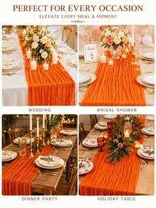 Orange Cheesecloth Table Runner, Boho Rustic Crinkle Gauze Table Decor, Soft Sheer Fabric With Flowing Drape, Elegant Centerpiece For Wedding Party Bridal Shower Birthday Dinner Holiday Table Outdoor Picnic Chair Decor Home Dining - A - View 8