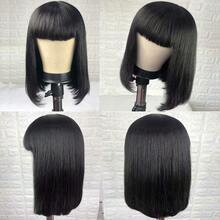 Women's Brazilian Remy Human Hair Wig - Glueless Short Bob With Bangs, 150% Density Natural Black, 100% Straight Human Hair Wig, Layered Bangs And Rose Mesh Cap, No Glue Needed, Easy To Style, Suitable For Daily Wear, Parties And Holidays - Natural Black - View 12