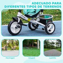 HOMCOM Triciclo para Bebés Triciclo Evolutivo para Niños con Toldo Plegable Mango de Empuje Telescópico y Desmontable Bolso para Mamá y Portabotellas 102x49x102 cm Verde Mint - Verde - Ver 4