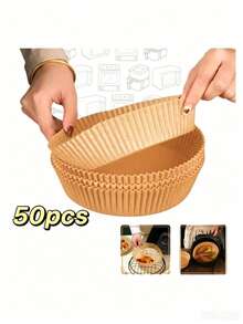25/50/100/200pcs Square Disposable Air Fryer Liners, Paper Air Fryer Liners, Paper Basket Bowls, Baking Trays, Oven Accessories, Baking Tools, Kitchen Gadgets, Kitchen Accessories - Natural Round - View 12