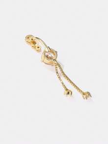 Kryxie 1pc Creative Double Zirconia Stone Belly Button Ring, Round Tassel Long Style Navel Piercing Jewelry - Yellow Gold - View 1
