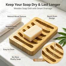 1-3pcs Natural Bamboo Soap Box Drain Soap Holer Bathroom Toilet Soap Rack Multi-Slot Design Fast Drain Keep Dry Non-Slip Base Simple Home Storage Rack Kitchen Washstand Cleaning Supplies Extend Soap Service Life - Multicolor - View 3