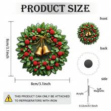 1Pc, 2D, Christmas Wreath Acrylic Magnetic Fridge Magnet,Magnets,Halloween,Christmas,Fridge Magnet,Holiday Gifts,Picks - Multicolor - View 5