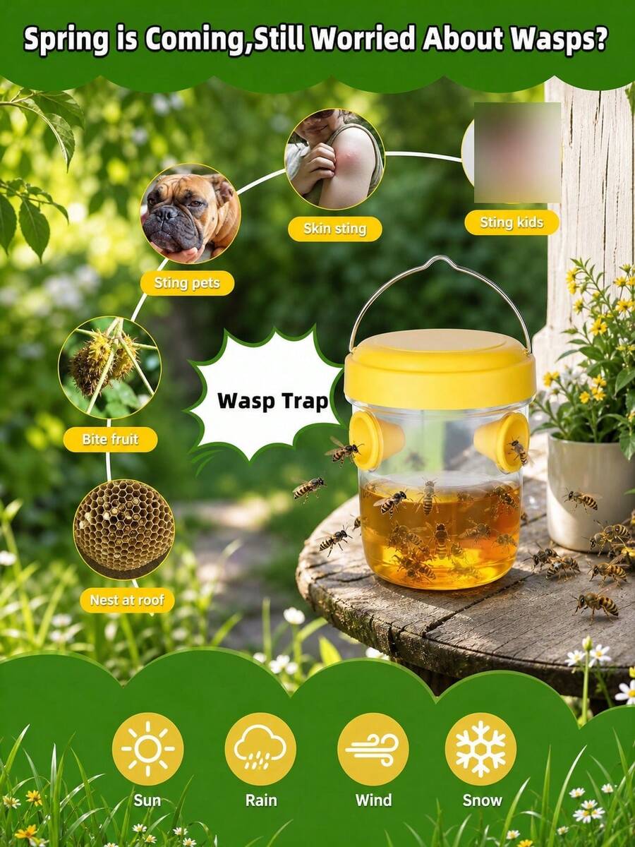 3/2/1pc Round PP Wasp Trap, Outdoor Hanging Bee Trap Box, Reusable Insect Catcher, No Electricity Required, Plastic Material, Bee And Wasp Repellent Insecticide - A - View 1