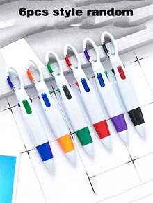 6pcs Retractable Shuttle Pens, 4-In-1 Fluorescent Ballpoint Pens With Ring Cap, Paired With Multi-Color Keychain, Suitable For Office, Study, Students And Various Occasions, Ideal Gift - A - View 8