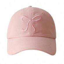 Y2K Sweet Style Bow Embroidery Baseball Cap, Adjustable Dad Cap, Solid Color Sun Hat, Unisex, Vintage Letter Embroidery, Outdoor Spring/Summer Fashion - Pink - View 7