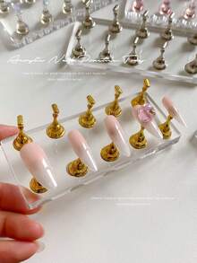 3D Resin Acrylic Rectangular Right-Angle Ripple Base Nail Art Display Stand With Aurora White, Purple, Pink, Champagne, Alloy Gold And White K Finger Holder Practice Tray Set, Korean-Japanese Style Floral Laser DIY For Home, Outdoor, Women, Mom, Sister, Wife, Girlfriend, Wedding, Nail Salon, Beauty Parlor, Valentine's Day - Multicolor - View 2