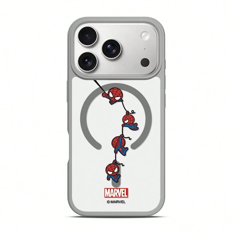 Miniso Marvel 蜘蛛人卡通磁吸 MagSafe 保護殼,適用於 iPhone 17/17 Pro Max/16/17 Pro/15/14/16 Plus/17 Air/13/15 Pro/12/15 Plus,適合學生使用的防摔硬殼,相容 Apple 裝置 - 灰色 - 查看 1