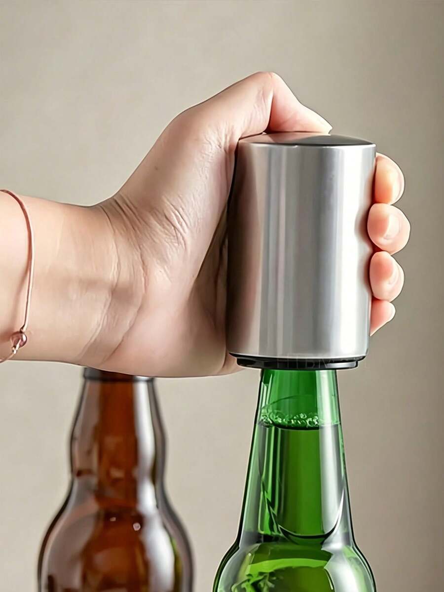 Stahl Automatischer Flaschenöffner, moderner magnetischer Druckdeckelöffner, schwerer magnetischer automatischer Druckdeckelöffner, geeignet für Wohnung, Studentenwohnheim, Zuhause, Feiertagsparty, Sommerurlaub, Camping, Wandern, unverzichtbares Zubehör