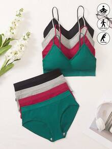 4pcs/Set European Style Plus Size Sports Bra & Panty Set, Seamless Cotton Lingerie For Women - Multicolor - View 4