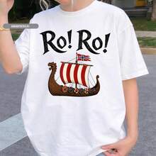 Camiseta de aficionado noruego del equipo de fútbol Ro Ro Norway Viking Ship - Blanco - Ver 1