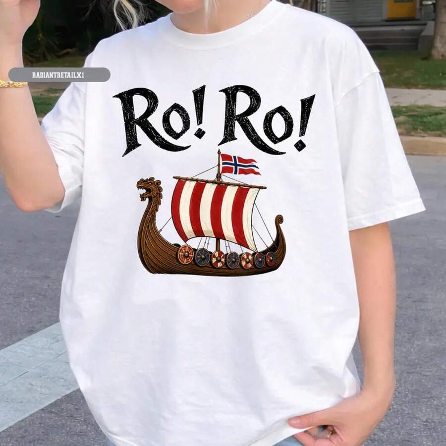 Camiseta de aficionado noruego del equipo de fútbol Ro Ro Norway Viking Ship - Blanco - Ver 1