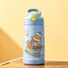 Kids Stainless Steel Vacuum Insulated Water Bottle, Leakproof Pop Up Straw Tumbler With Carry Handle, Cartoon Pattern Thermal Cup For Toddler School Outdoor - Blue - View 11
