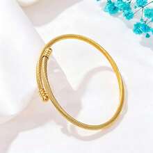 1 peça/3 peças Pulseira Feminina Transfronteiriça, Joia de Aço Inoxidável de Luxo com Zircônia de Alta Qualidade, Strass Completo e Concha Branca, Moda Não Desbotante - Dourado - Visão 2