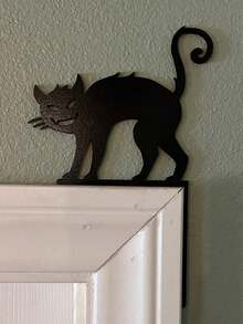 1 pieza Decoración de marco de puerta de Halloween Gato negro espeluznante con espalda arqueada Adorno de esquina de puerta Silueta gótica Arte de pared para puerta principal Entrada Pasillo Sala de estar Ventana Chimenea Fiesta de casa embrujada Decoración del hogar de otoño Interior Exterior - Estilo B - Ver 11