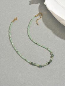 1pc Fashion Minimalist Crushed Crystal Beaded Necklace For Women, Suitable For Vacation Wear - Green - View 4