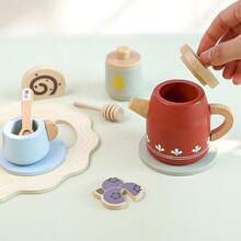 1 Set Children's Wooden Simulation Afternoon Tea Pot & Cup Tea Set, Pretend Play Tea Party Wooden Kitchen Toy - Multicolor - View 6