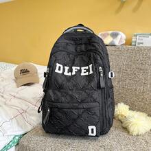 Crinkled Texture Letter Backpack, Large Capacity School Bag, College Style Commuter Backpack For Girls - Multicolor - View 14
