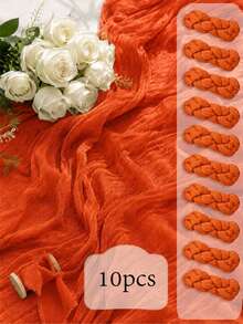 Orange Cheesecloth Table Runner, Boho Rustic Crinkle Gauze Table Decor, Soft Sheer Fabric With Flowing Drape, Elegant Centerpiece For Wedding Party Bridal Shower Birthday Dinner Holiday Table Outdoor Picnic Chair Decor Home Dining - A - View 10