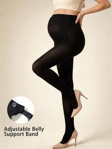 1pc Maternity High Waist Belly Support Heart Pattern Tights, Women's Black High Elasticity Pregnancy Stockings, Comfortable Soft Spring/Autumn Daily Wear - Multicolor - View 2