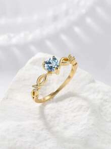1pc Romantic Cubic Zirconia Ring For Women, Wedding Engagement Party Jewelry, Valentine's Day Gift - Baby Blue - View 3