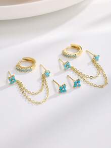 6pcs Exquisite Dazzling Earring Sets Earrings Stack Golden Copper Color Turquoise Color Stone Zirconia Hoop Stack Gifts For Women - Earring Set - View 12