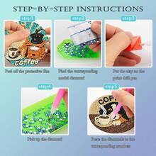 8件組 DIY 5D 鑽石畫杯墊套組,可愛咖啡狗多品種圖案圓形全鑽杯墊附金屬架,手工水鑽工藝套件,適合咖啡吧與桌面裝飾,送給狗狗媽媽、咖啡愛好者與喬遷之喜的完美手工禮物 - 套裝 - 查看 7