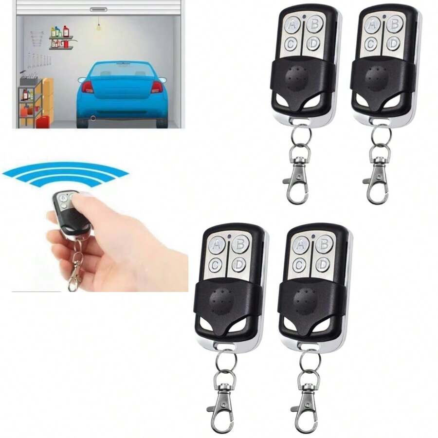 Remote Control Keychain, 4 Universal Wireless Plastic Cloning Keychains For Car Garage Doors, 433MHz, Garage Door Remote Control, 433MHz Universal Wireless Remote Keychain With Sliding Key Cover For Door Opener - Black - View 1