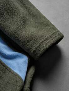 American Outdoor Style Army Green & Light Blue Colorblock Fleece Hooded Jacket, Full Zip Waist-Cinching Loose Warm Jacket - Green - View 8