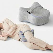 1 pieza Almohada de espuma de memoria para la pierna, diseño aerodinámico con surcos, contorneada a las curvas de la pierna, almohada ergonómica para la rodilla, con correa ajustable para fijar la posición, proporciona soporte para el muslo y la cadera para quienes duermen de lado - Gris - Ver 8