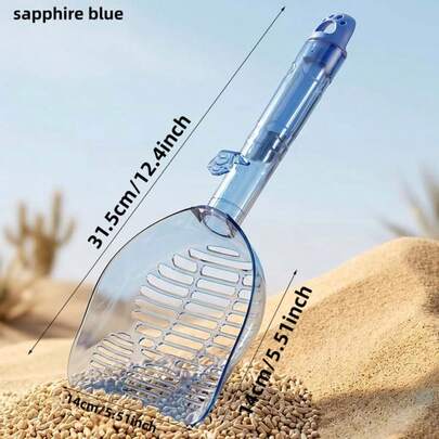 1pc Transparent Visible Extended Handle Cat Litter Scoop, Blue & White Hollow Large Sieve Hole Quick Filtering Cat Litter Shovel, One-Piece Thickened Plastic Leak-Proof Pet Waste Cleaning Tool, Daily Cleaning Supplies For Cat Owners, Thoughtful Birthday Gift For Pet Lovers