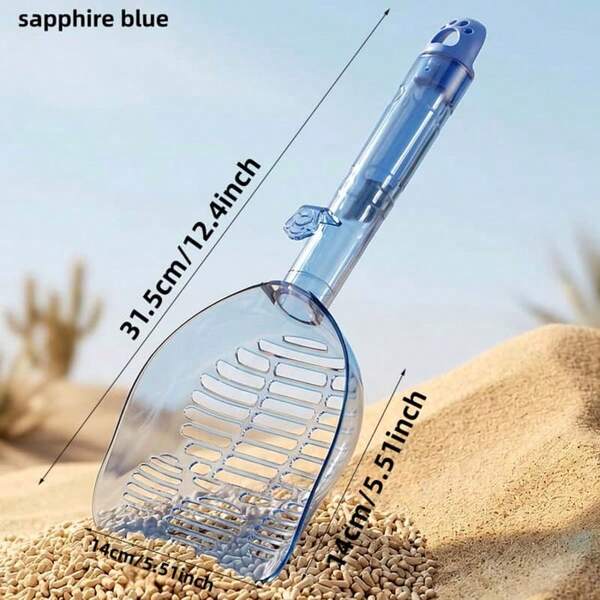 1pc Transparent Visible Extended Handle Cat Litter Scoop, Blue & White Hollow Large Sieve Hole Quick Filtering Cat Litter Shovel, One-Piece Thickened Plastic Leak-Proof Pet Waste Cleaning Tool, Daily Cleaning Supplies For Cat Owners, Thoughtful Birthday Gift For Pet Lovers