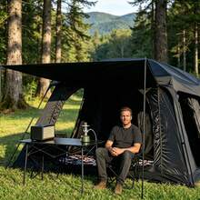 campility 4/8/12 Person Portable Extra-Large Ventilated Outdoor TentFeatures UV Protection, Wind Resistance, And Breathability, And Comes With An Extended Awning. Ideal For Hiking, Travel, The Beach, And Year Round Use. - Black - View 3